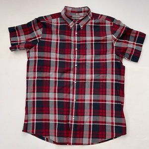 Denver Hayes Mens Classic Fit Red Plaid Short Sleeve Shirt Size M